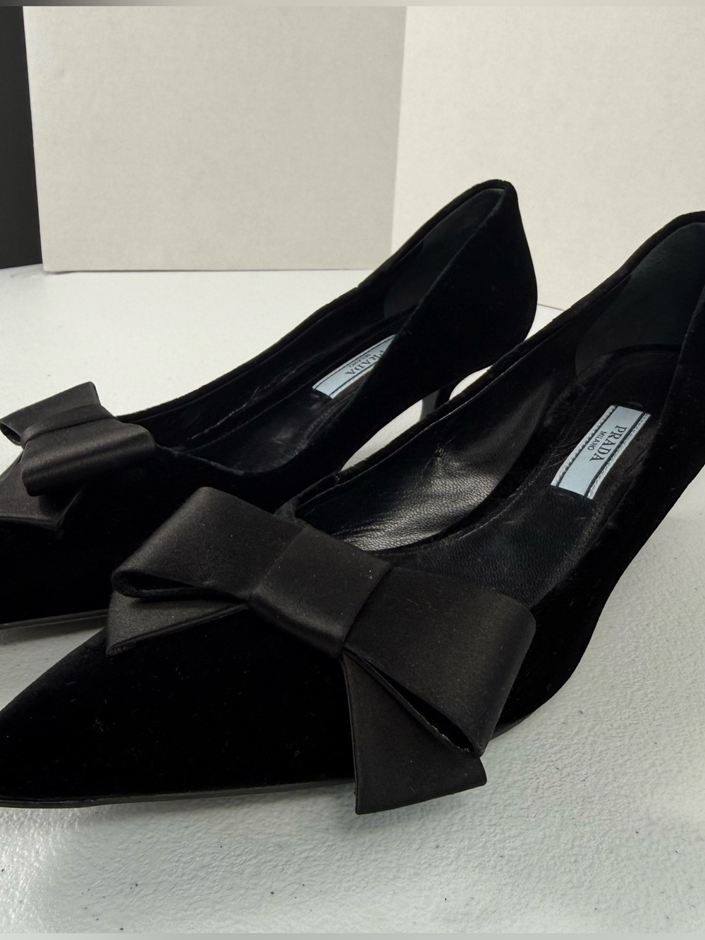 PRADA Black Bow Pointed-Toe Kitten Heel Pumps - Picture 5 of 5